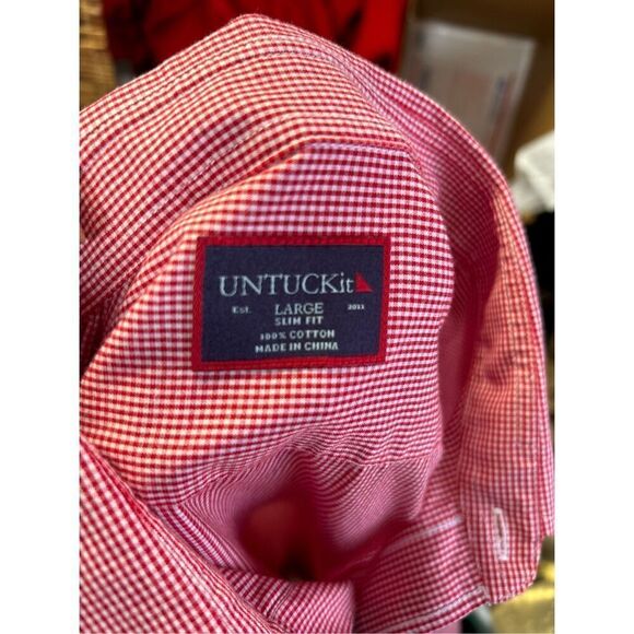 Untuckit Large (L) Slim Fit Red and White Gingham Check - Picture 3 of 3